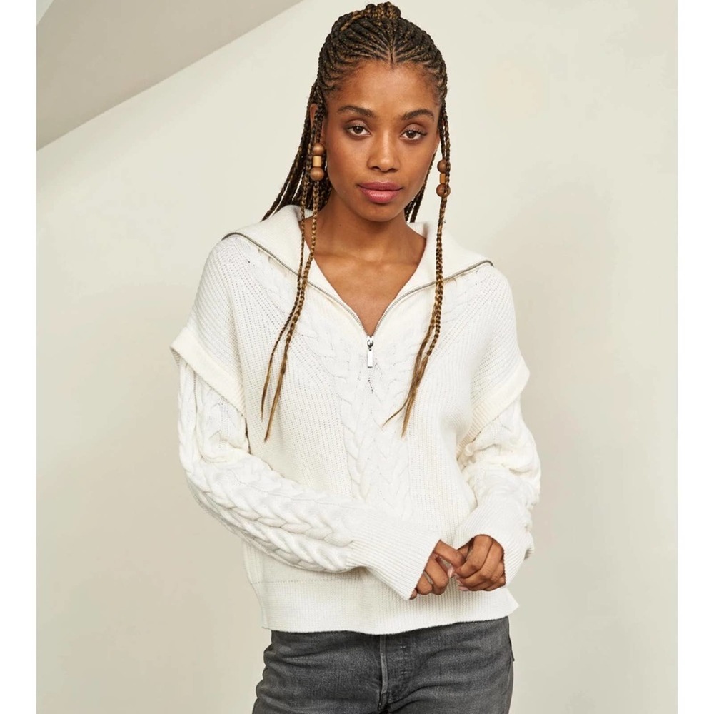 La Ligne Bastien Cable Knit Merino Wool Pullover Sweater Cream Ivory Size XS